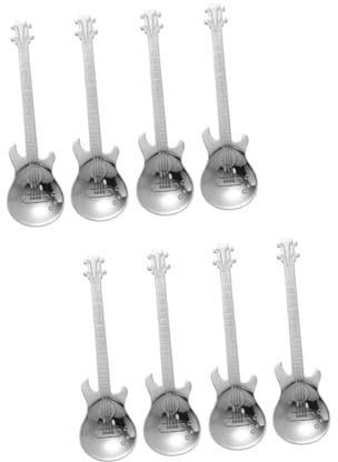 Amosfun 8stücke Edelstahl Kaffeelöffel Im Gitarren-design Zum Mischen Von Kaffee Tee Und Desserts Spülmaschinenfest Für Zuhause Bistro Und Bar Silber