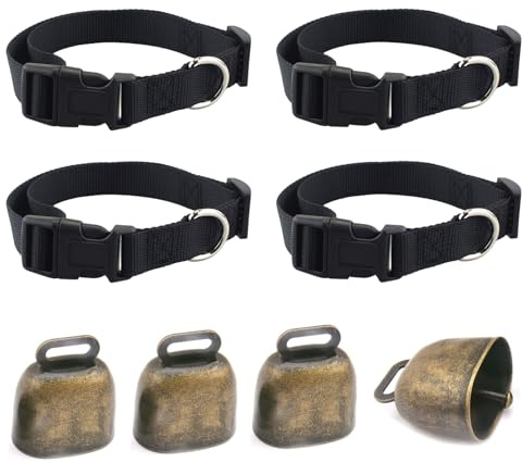 Fine jade2 Lot de 4 colliers de chèvre avec clochette vintage mini cloche de vache avec fermoir anti-perte pour chèvres, bovins, chevaux, moutons