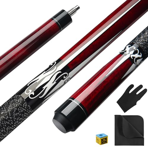 ASMPCUE Pool Queue, 58 Zoll Billard Queue Kanadischer Ahornholz Pool Cue 13mm Spitzen für Professionelle Billardspieler, 1/2 Maple Queue Sticks für Billard Tisch Sport (Rot)