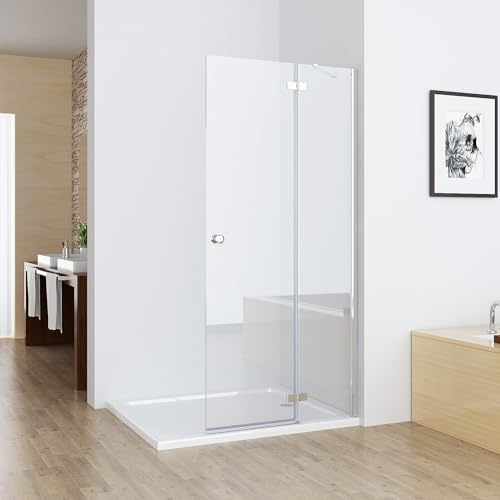 MIQU Nischentür 75 x 195 cm Walk in Duschabtrennung Duschwand für Dusche Pendeltür Duschtür Scharniertür aus ESG Glas Rahmenlos duschtrennwand ohne Duschwanne
