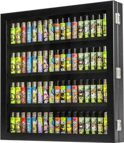 Mein Landhaus Collector's Display Case for Lighters such as Clipper in Black for 72 Lighters Elegant Wood Design with Acrylic Glass Window