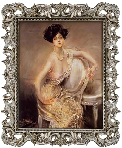 FJXMFRAME Bilderrahmen, 28,9 x 35,6 cm, silberfarben, kunstvoll, Vintage, Antik für Wanddekoration, Gothic-Barockrahmen, passend für Fotos der Größe 20 x 25 cm, mit Passepartout