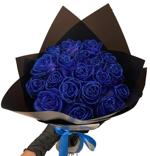 RePaLy Bouquet di rose con glitter, bouquet di rose artificiali, fai da te, lucido, bouquet di rose artificiali, regalo per San Valentino (blu, 10 pezzi)