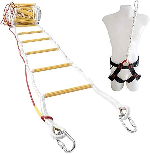 Fire Ladder for 4 Story Apartment | Rescue Ladder 4th Floor Home 10 m (32ft) | Safe Fall Arrest incl | Rescue Weather Resistant Ladders/Escape Rope Ladder 10m – Portable, Easy Deploy, Heavy Duty