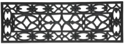 Relaxdays Fußmatte Gummi, 75 x 25 cm, wetterfest, rutschfest, Türvorleger innen & außen, Gummimatte Ornamente, schwarz