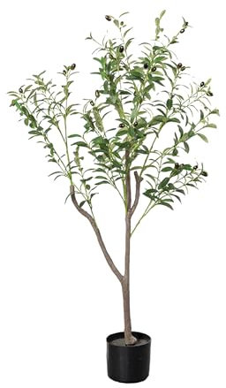 GOFOME Olivier Artificiel de 120 cm, Plante Artificielle Exterieur avec Pot, Fausse Plante Interieur pour Decoration Maison Bureau Intérieur Extérieur Balcon avc Fruits Réalistes, Plantes D'intérieur