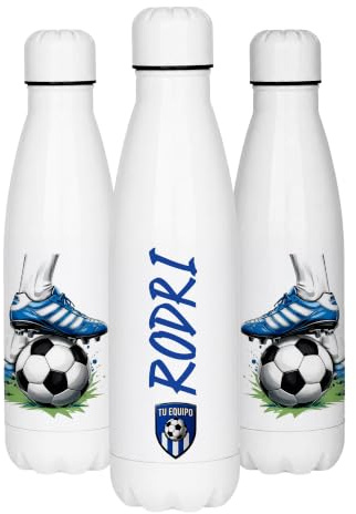 Botella Térmica Personalizada Fútbol Niños 500ml - Acero Inoxidable Doble Pared - Mantiene Frío 24h - Botella Agua Deporte Colegio Sin BPA - Regalo Original Cumpleaños Niño (Futbol-1)