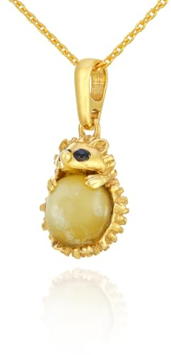 AMBEDORA Petit collier pour femme en argent sterling plaqué or avec pendentif en ambre de la Baltique de couleur laiteuse avec chaîne, Argent sterling, Ambre