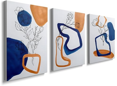 prinfantasy 30x40cmx3Pcs Abstract Canvas Wall Art for Living Room Navy Blue Gold Painting Pictures Artwork Modern Boho Posters for Bedroom Bathroom Kitchen Home Offce Decor GYH0122