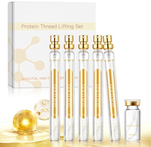 Allony Protein Thread Lifting Set, Hilos Tensores Faciales, Instant Lifting Face Protein Thread, Soluble Protein Thread and Nano Gold Essence Combination, Hidratante y reafirmante(75ml)