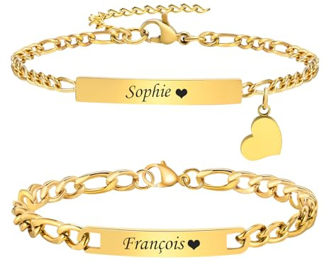 Partnerarmbänder mit Gravur Pärchen Armband Personalisiert - Paar Armbänder mit Namen Edelstahl Partnerarmband Verstellbarer Partner Armband Silber Partner Geschenke Weihnachten Geburtstag Jahrestag