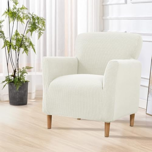 SHANNA Stretch-Überzug für Bankett-Sessel: Mid Century Luxus 1-teilige gestrickte Stuhlbezüge, superweich mit elastischem Boden, Möbelschutz für Wohnzimmer, Schlafzimmer (A-Cremefarben)