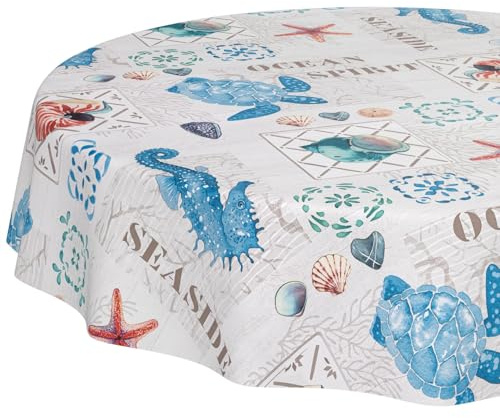 ANRO Wachstuchtischdecke Wachstischdecke Wachstuch Tischdecke abwaschbar Gartentischdecke Wasserabweisend Rund 120cm Schnittkante Ozean