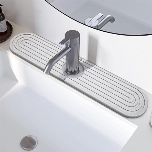 Lxoraziy Kieselalgenschlamm Wasserhahn Matte, Abtropfmatte Spüle für 2,5-6,5cm Wasserhähne, Wasserhahn Spritzschutz Pfannen Saugfähige Matte, Sink Mat Für Küche Und Badezimmer [Grau, 45x10cm]
