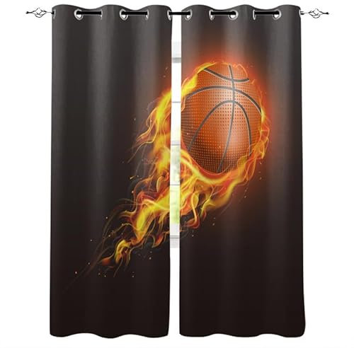 Rptidmv Vorhänge mit Ösen 2er Set Basketball Modern Blickdichte Vorhang Thermovorhang Kälteschutz Verdunklungsvorhänge für Wohnzimmer Schlafzimmer Kinderzimmer 140 x 175 cm (BxH)