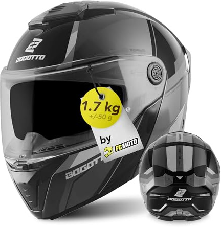 Bogotto FF404 Ezion Casco apribile, nero opaco/grigio, 2XL