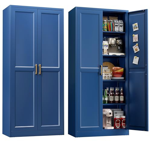 UNICOLY 71 Storage Cabinet, Metal Pantry Cabinet, Kitchen Pantry Storage Cabinets with Doors and 4 Shelves, Cabinets for Laundry Room, Living Room, Dinning Room, Assembly Required, Blue