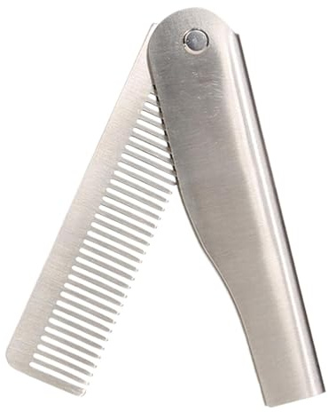 Pettine da barba per uomini – Pettine da parrucchiere, strumento per la cura quotidiana, pettine raddrizzatore per capelli | Pettine pieghevole in acciaio inox | Pettine lisciante compatto, pettine
