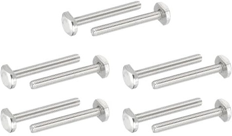 PATIKIL Pernos De Ranura En T M6 X 50 Mm, 10 Pcs Acero Inoxidable 304 Pernos De Inserción En T Tornillos Deslizantes Con Rosca Métrica Cabeza De Martillo Para Pista En T, Plateado