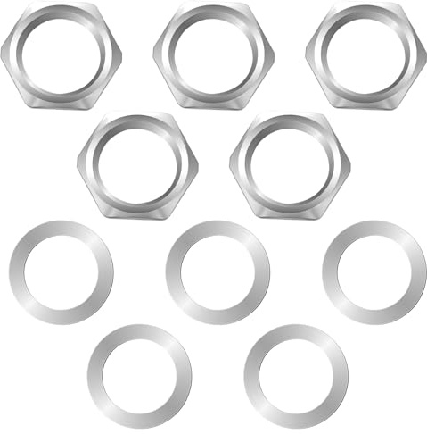 simarro 5 Set Jack Socket Nut with Washer, 3/8 Guitar Nuts and Washers Guitar Input Output Jack Socket Nuts and Washers Silver Hex Nut Washer for Guitars Bass