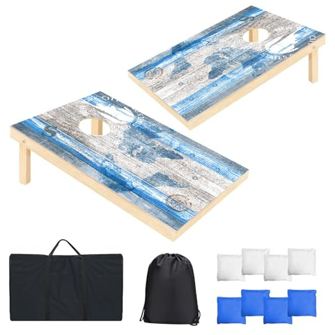 Wakefa Cornhole Set Maislochbretter, 90 x 60 cm, Massivholz-Sitzsack-Wurf-Set mit 8 Sitzsäcken und 2 Cornhole Boards, Maislöcher für Erwachsene und Familiengeburtstagsfeier