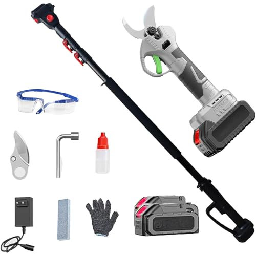VOLTIX Forbici da Potatura Elettriche Professionali 25mm con Asta Telescopica, Cesoie Elettriche a Batteria con 2x Batterie 21V, Portata 2.5m per Alberi da Frutto,