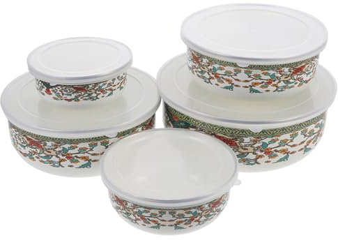 ERINGOGO 5 Pezzi Ciotole Smaltate con Insalatiera e Zuppiera Spesse per Conservazione per Insalate Zuppe e Noodles Contenitori e