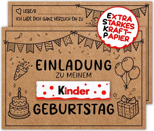VULAVA 15x Schokoriegel EINLADUNGSKARTEN KINDERGEBURTSTAG Junge Mädchen - die Kraftpapier PARTY Karten sind die EINLADUNG für Jungen Kinder GEBURTSTAG Schokolade Schulanfang Kinderparty DIY