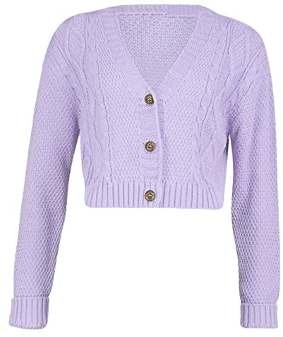 GOSTYLES® Womens New Crop Cable Knit Cardigan, Ladies Cropped Outerwear Classic 3 Button Open Front Sweater UK Size 8-14