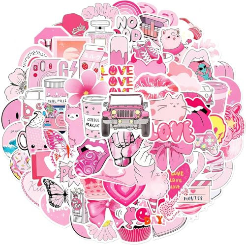 ToVii Stickers 100 Pcs Pink Cute Stickers for Laptop Bumper Water Bottles Computer Phone Scrapbooks Journaling Aesthetic Stickers for Adults Teen Girls