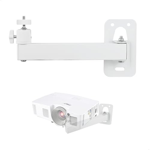 mimzemamz Soporte Proyector Pared, Soporte para Proyector Ajustable con Rotación de 360°, Soporte Plegable de Metal con Tornillo de 1/4 para Cine en Casa, Oficina, Sala de Juegos, Blanco
