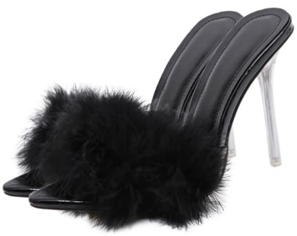 VILLCASE Ciabatte Donna Estive Eleganti Tacchi, Stile Chic e Punta Affilata in Pvc e Pelle, Comode per Appuntamenti e Discoteche, Sandali Donna Plateau Nero