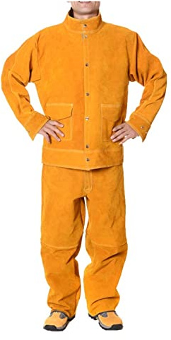 Delantal de Trabajo, Soldadura ropa protectora soldador soldado aislamiento ropa soldador de soldadura anti-escalas ropa de trabajo de soldadura(Yellow,XX-Large)