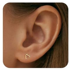 TESGADGETS Pendientes de Corazón Dorados de Plata de Ley 925 para Mujeres, Pendientes del Día de San Valentín, Tachuelas de Corazón Huecas, Joyería Piercing Tragus-Cartílago-Hélix, Aros de Oro