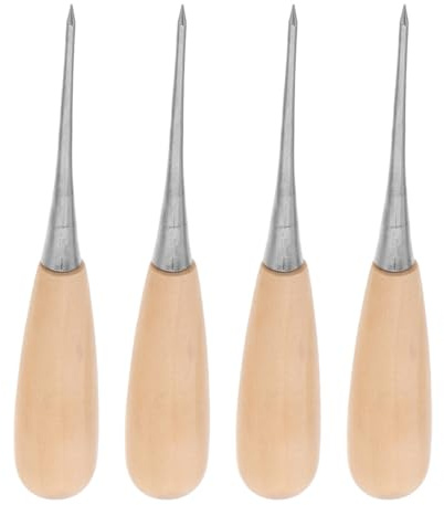 Homoyoyo Set 4 Pezzi Punteruolo per Cucito Manico in Legno a Forma di Zucca, Strumento per Punzonatura Pelle e Tessuti, Perforatrice Rotonda per Lavori Artigianali e Fai da Te
