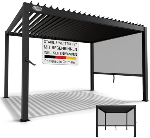 Juskys® Lamellendach Tahiti 3x4 m inkl. Seitenwand 3 m - Terrassenüberdachung stabil & wetterfest - Überdachung für Garten & Terrasse - Bausatz Anthrazit