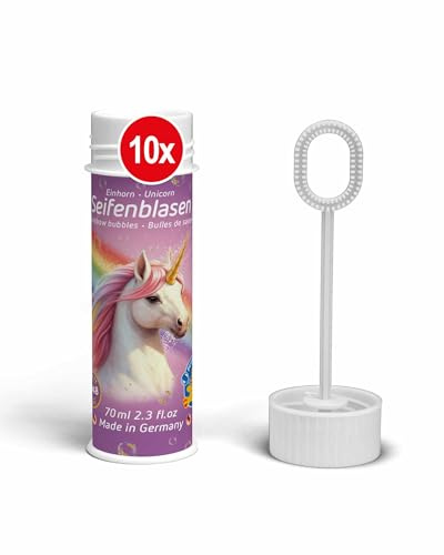PUSTEFIX Original Einhorn 70ml I 10er Set I Bunte Bubbles Made in Germany I Seifenblasen für Kindergeburtstag, Gartenparty, Hochzeit & Polterabend I 10 x 70 ml Vorteilspack