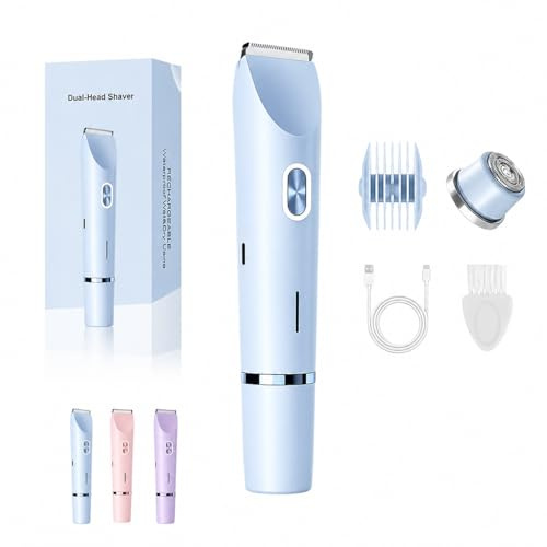 Rasoio Elettrico Donna 2 in 1, Rasoio Donna Parti Intime con Doppia Testina, Depilatore Bikini IPX7 Impermeabile per Zona Bikini, Ascelle, Gambe, Viso e Corpo, Rosa (Blu)