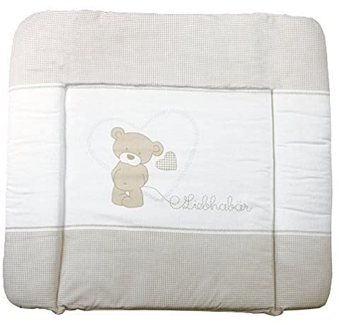 roba Baby Skötbädd Björnkärlek 85 x 75 cm - Mjuk skötbäddsöverdrag med björnmotiv - Skötbädd PU-belagd - Beige/Vit