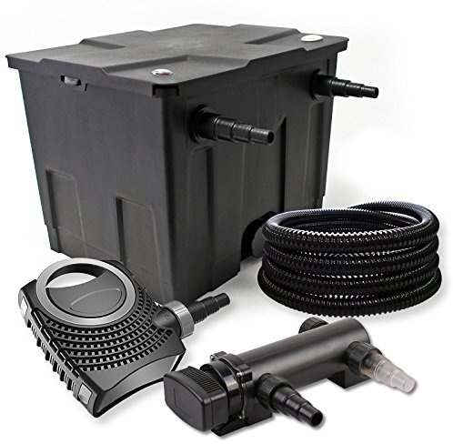 SunSun Kit complet: CBF-350 Filtre de bassin jusqu'à 12000 L Biologique, CTF-8000 SuperECO pompe de filtration 8000l/h 70W, CUV-318 lampe uv UVC Clarificateur avec 18W, 25m Tuyau 25 mm