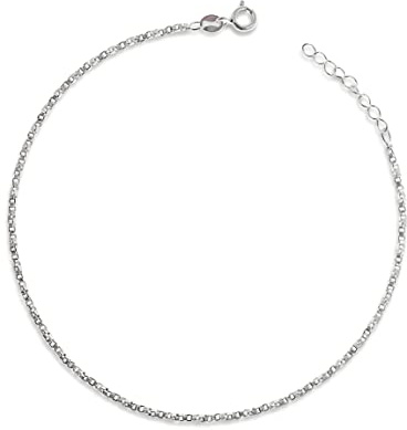 Venetian Box/Twisted Box/Square Link Sterling Silver Anklet/Ankle Bracelet/Ankle Chain - 925 Sterling Silver - Adjustable Large Length 9.5 10.5 Inch / Extra Large Length 11.5 12.5 13.5 Inch - Anklets for Women