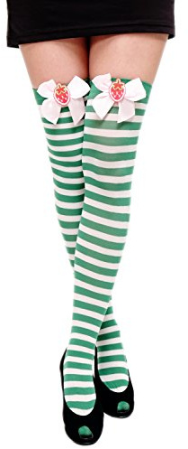 dressmeup - Carnaval Cosplay Medias por Encima de Las Rodillas Overknees a Rayas Verdes y Blancas Kawaii W-005-green