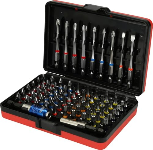 KS Tools - 918.3070 - Jeu d'Embouts de Vissage à Code Couleur TORSIONpower 1/4, 71 Pièces - Kit d’Embouts pour Tournevis - Porte-Embouts Magnétique à Verrouillage Automatique Chromé Satiné
