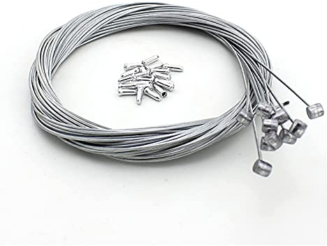 HAZOULEN 2m Long Bicycle Bike Brake Cable and Cable Cap End Set, 10 Pack