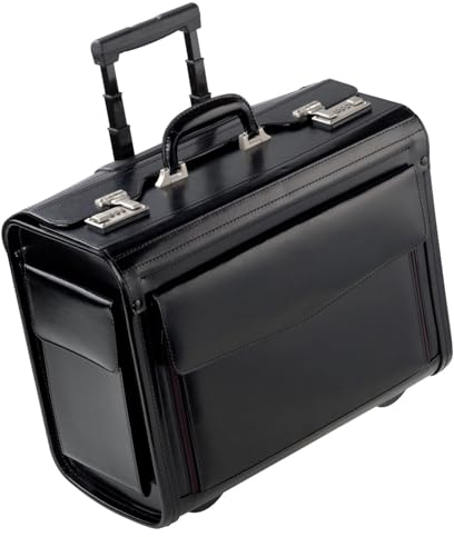 Bowatex große Leder Pilotenkoffer Trolley 46 cm Handgepäck Aktentrolley Schwarz