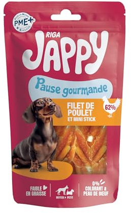 RIGA - Jappy Filet de Poulet + Mini Stick - Friandise Chien - Riche En Poulet - Riche En Protéines & Collagène - Faible En Matière Grasse - Sans Colorant Ni Peau De Boeuf - 65 g