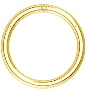 OUFER 16G 14K Solid Gold Hinged Clicker Segment Ring Lip Nose Hoop Helix Daith Tragus Septum Cartilage Earring