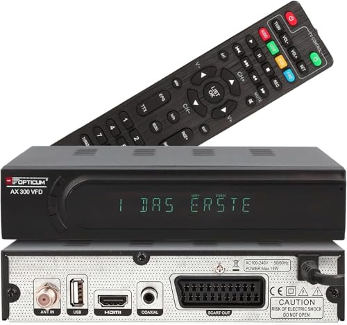 RED OPTICUM AX 300 VFD Sat Receiver mit PVR I Digitaler Satelliten-Receiver HD mit alphanumerischem Display - DVB-S2 - HDMI - SCART - USB 2.0 - Coaxial Audio I 12V Netzteil ideal für Camping