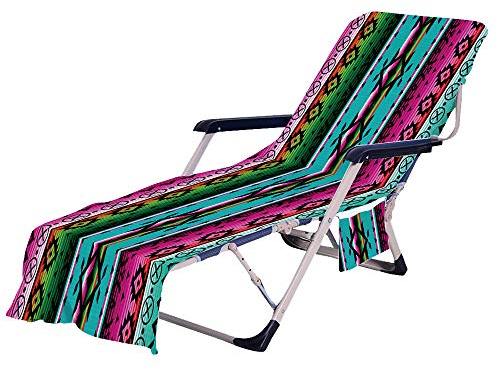 FANSU Schonbezug für Gartenliege Frottee Liegenauflage Garten Sonnenliege Handtuch mit 2 Taschen Stuhl Strandtuch für Schwimmbäder, Strände, Gartenhotels (Boho,75x210cm)