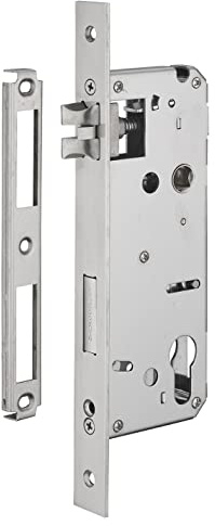 INTELOCK - Serrure Encastrable avec Trou Cylindre pour Porte d'Entrée - Inox - Axe 50 mm - Entr'Axes 85 mm - Carré 8 mm - Réversible - Bouts Carrés - Gris